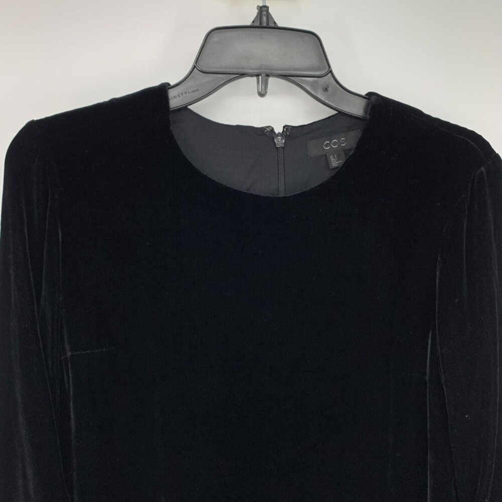 COS Dress Velvet Black Ruched Long Sleeve Rayon Silk Blend Shift - Picture 5 of 13